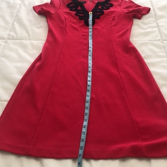 Talbots hot pink ribbed sheath dress with navy embroidered neckline size small - Picture 5 of 9